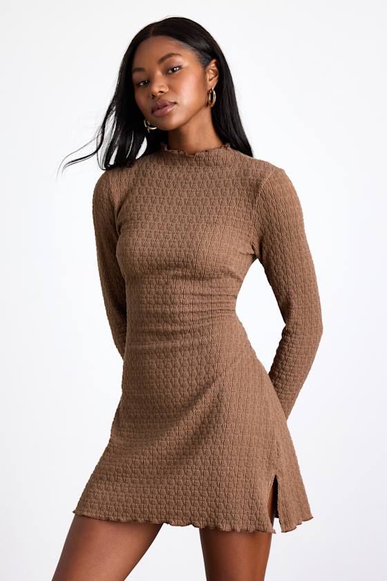 Flattering Forecast Black Textured Long Sleeve Mini Dress
