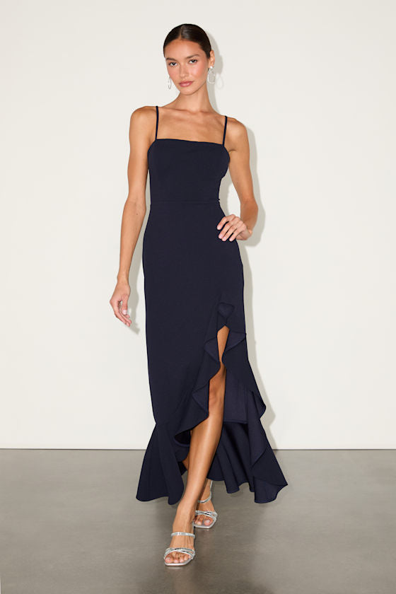 Iveta Light Yellow Cutout Ruffled Sleeveless Midi Dress
