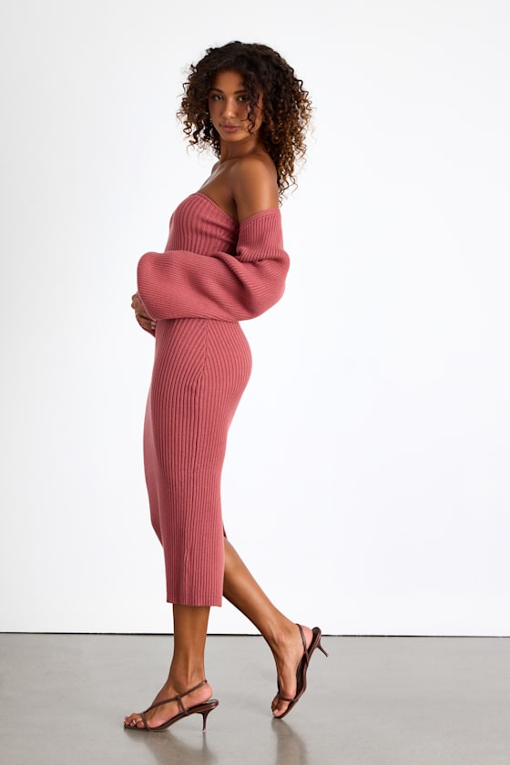 Autumn Aura Beige Ribbed Two-Piece Sweater Dress