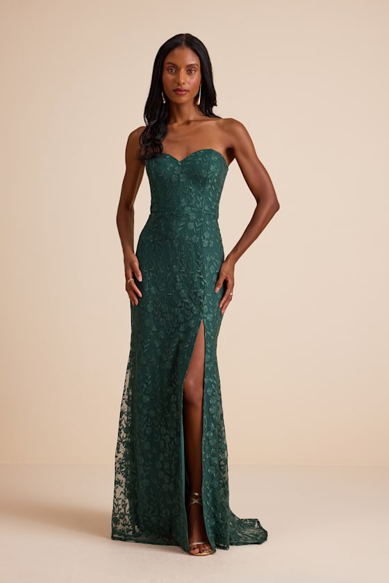 Romantic Beauty Black Floral Embroidered Strapless Maxi Dress