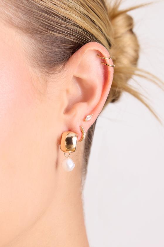 Afina Gold Pearl Three-Piece Earring Set