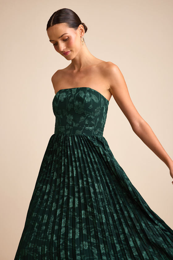 Perfectly Stunning Navy Jacquard Strapless Midi Dress