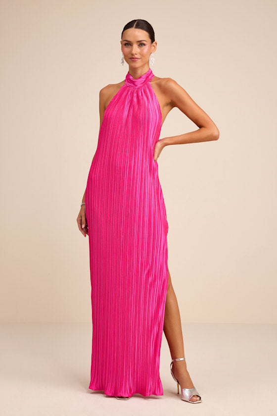 Gwenny Lime Green Satin Plisse Maxi Dress