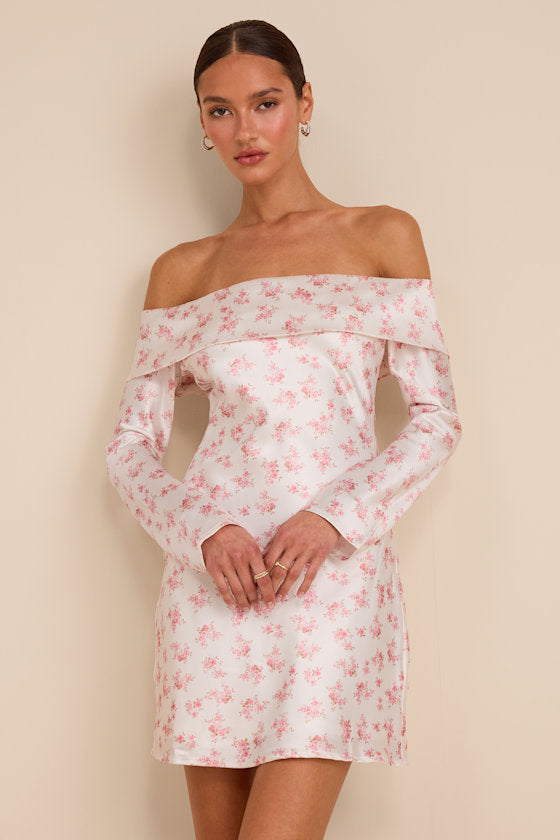 Luxurious Vision Olive Green Satin Off-the-Shoulder Mini Dress