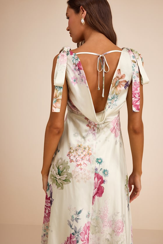 Zoella Pale Mint Floral Satin Tie-Strap Midi Dress