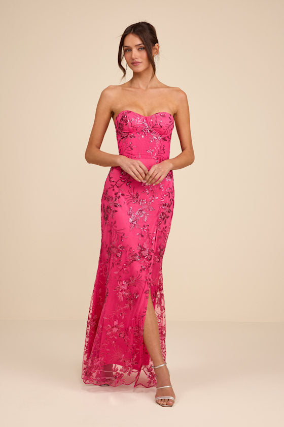 Confident Sensation Cobalt Sequin Strapless Bustier Maxi Dress