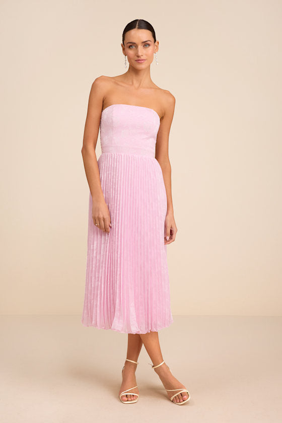 Perfectly Stunning Ivory Jacquard Strapless Midi Dress