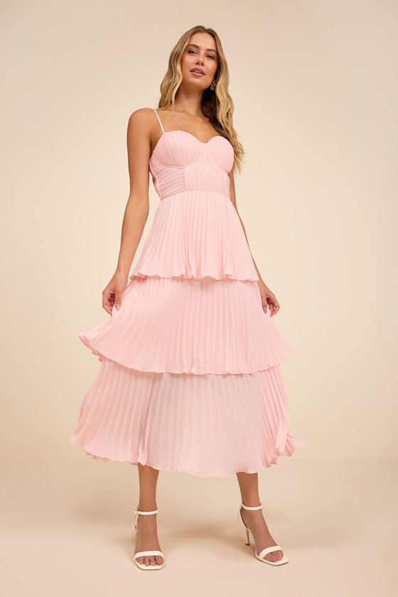 Cascading Crush Ivory Floral Print Tiered Bustier Midi Dress