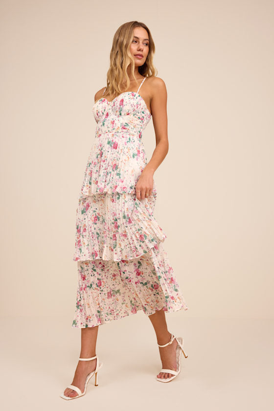 Cascading Crush Emerald Tiered Bustier Midi Dress