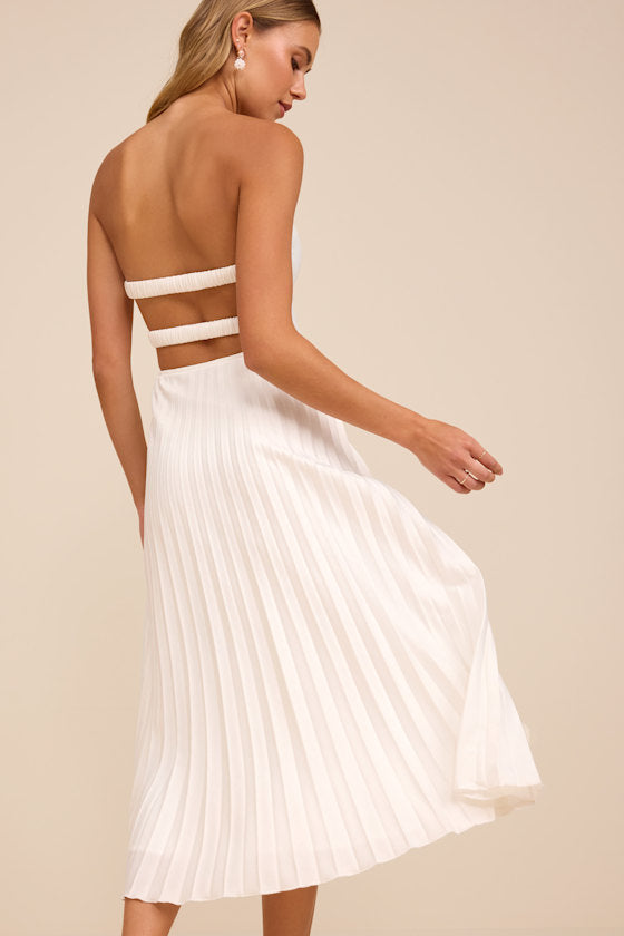 Irelyn Light Brown Satin Bustier Midi Dress
