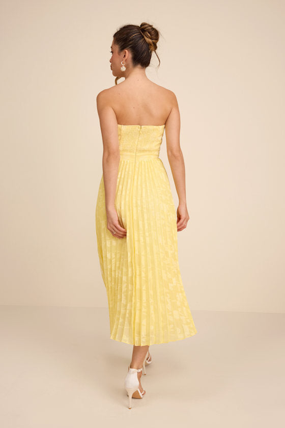 Perfectly Stunning Burgundy Jacquard Strapless Midi Dress