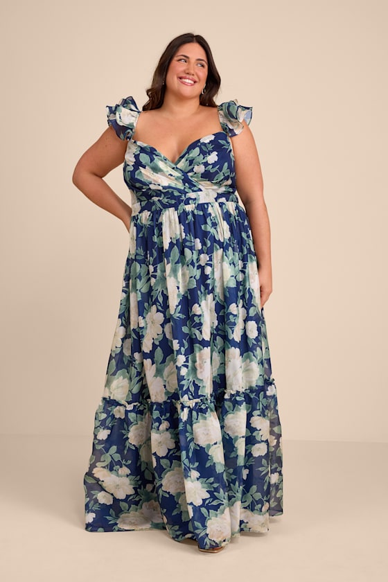 Soiree Perfection Yellow Floral Ruffled Tiered Maxi Dress