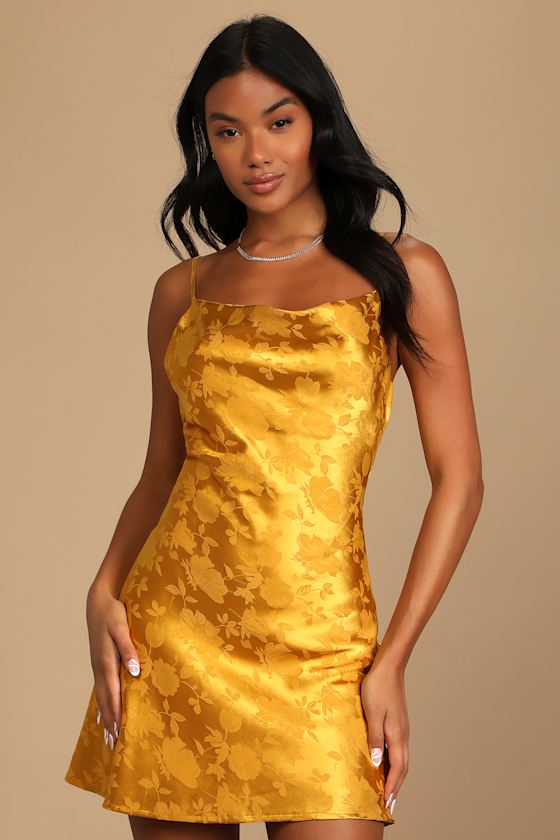 Close to Your Heart Pink Satin Jacquard Cowl Slip Dress