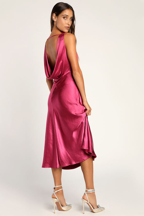 Incredible Love Navy Satin Cowl Back Midi Slip Dress