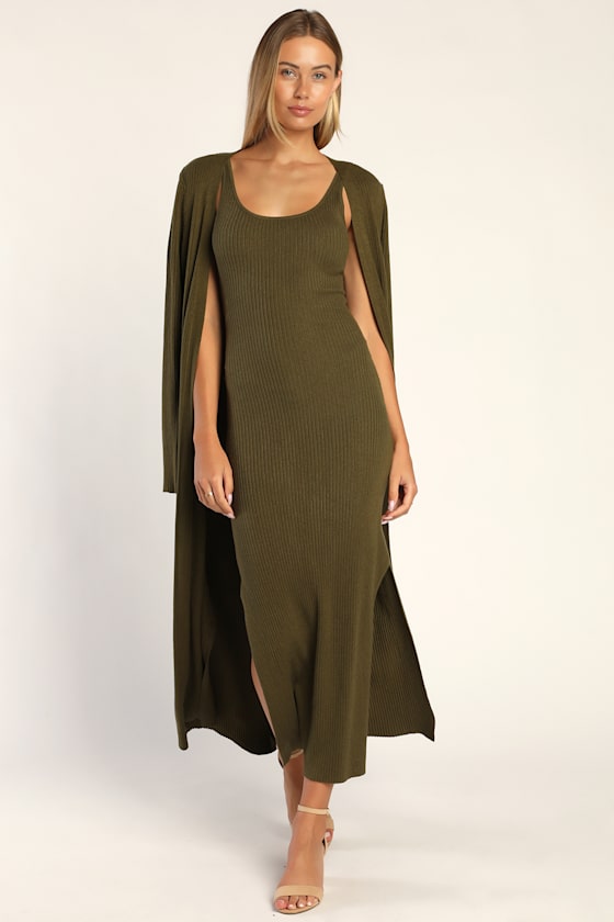 Layer Lover Brown Ribbed Knit Two-Piece Dress & Cardigan Set