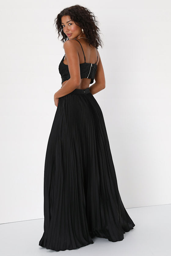 Got the Glam Wine Red Pleated Cutout Maxi Dress