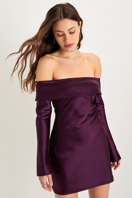 Luxurious Vision White Satin Off-the-Shoulder Mini Dress