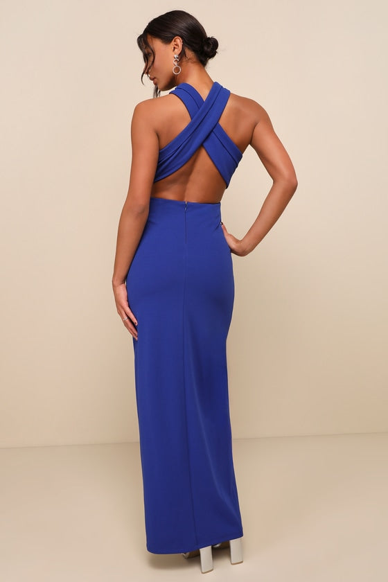 Head to Cocktail Hour Burgundy Halter Neck Maxi Dress