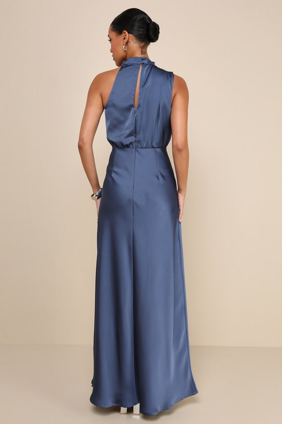 Distinctive Charm Purple Satin Asymmetrical Maxi Dress