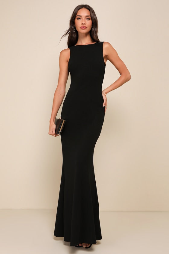Love In Your Eyes Black Knotted Mermaid Maxi Dress #Color_Black