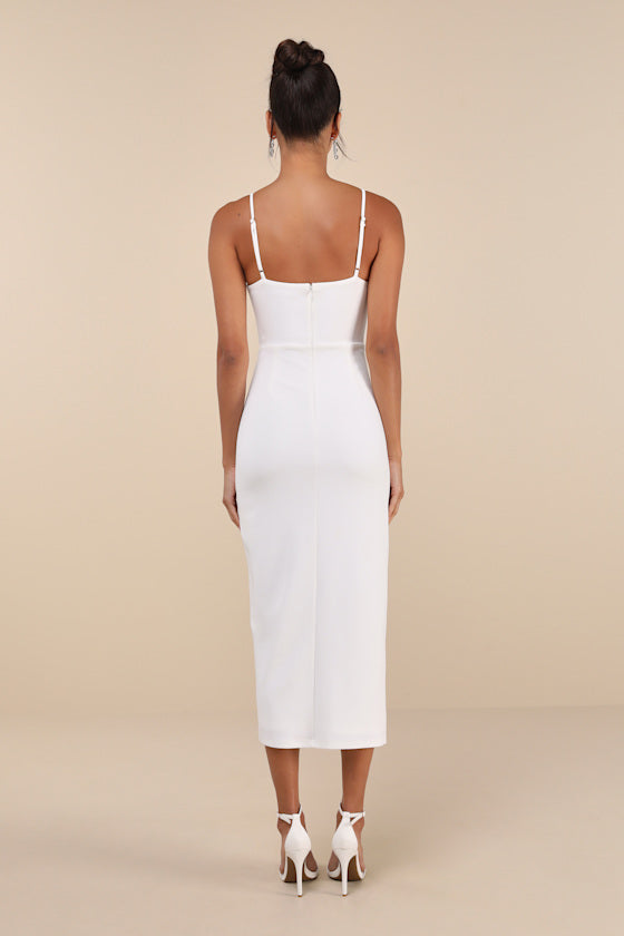 Always Turning Heads Magenta Bustier Tulip Midi Dress
