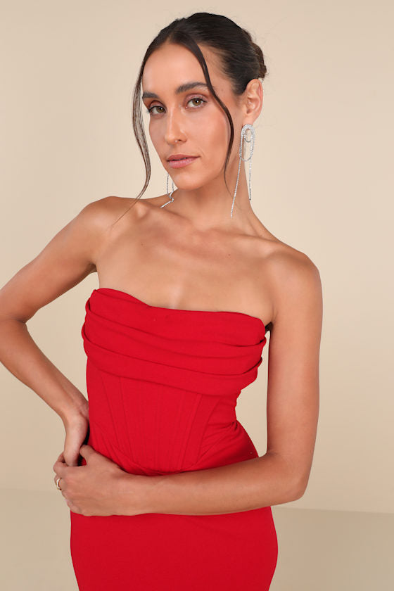 Dramatic Intent Light Yellow Strapless Corset Bodycon Mini Dress