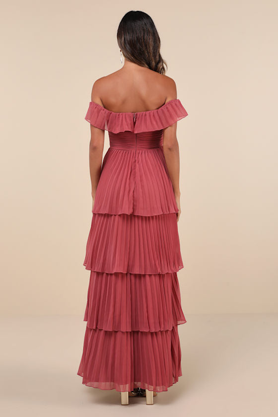 Always Remarkable Emerald Pleated Off-the-Shoulder Maxi Dress