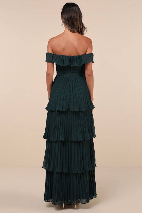 Always Remarkable Black Pleated Off-the-Shoulder Maxi Dress
