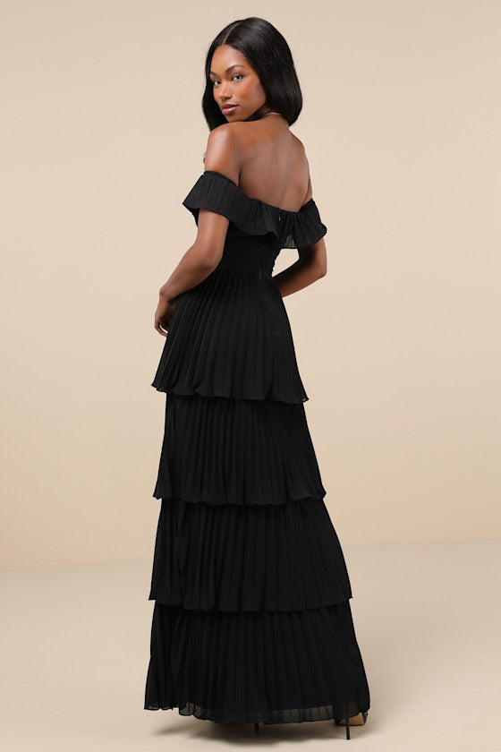 Always Remarkable Emerald Pleated Off-the-Shoulder Maxi Dress