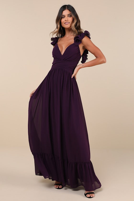 Soiree Celebration Blue Floral Ruffled Lace-Up Maxi Dress