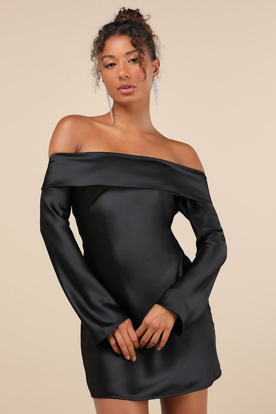 Luxurious Vision White Satin Off-the-Shoulder Mini Dress