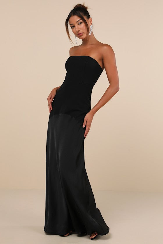 Compelling Style Royal Blue Strapless A-Line Maxi Dress