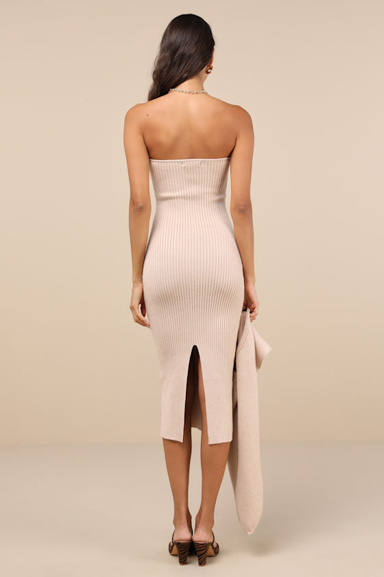 Autumn Aura Brown Ribbed Two-Piece Sweater Dress