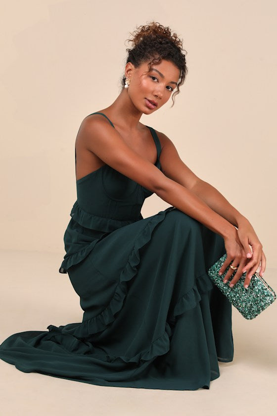 Sincerely Poised Light Blue Backless Bustier Tiered Maxi Dress