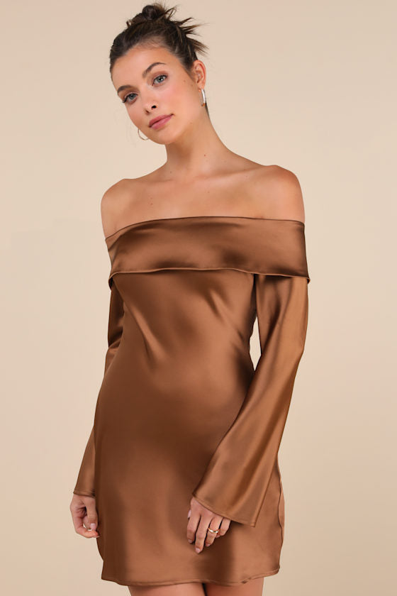 Luxurious Vision White Satin Off-the-Shoulder Mini Dress