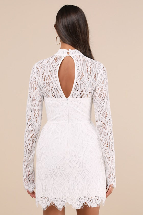 Gorgeous Attraction White Lace Structured Long Sleeve Mini Dress #Color_White