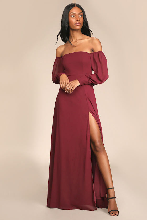 Feel the Romance Black Off-the-Shoulder Maxi Dress