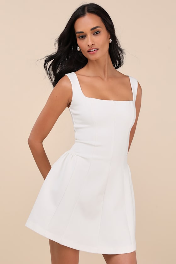 Roetta White Sleeveless Pleated Mini Dress #Color_White