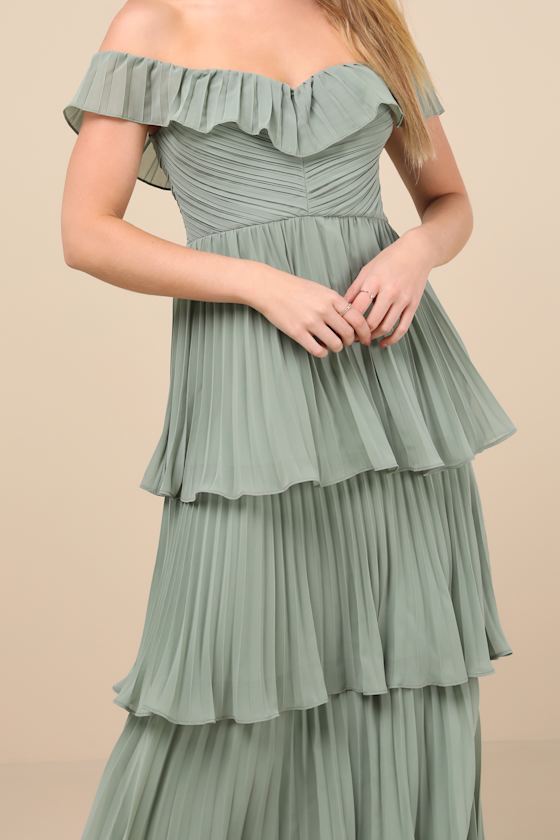 Always Remarkable Emerald Pleated Off-the-Shoulder Maxi Dress