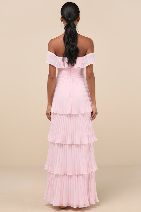 Always Remarkable Emerald Pleated Off-the-Shoulder Maxi Dress