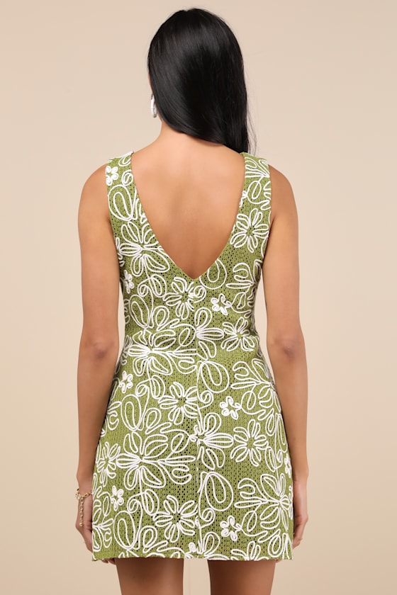 Fenicia Green Abstract Floral Embroidered Mini Dress #Color_Green