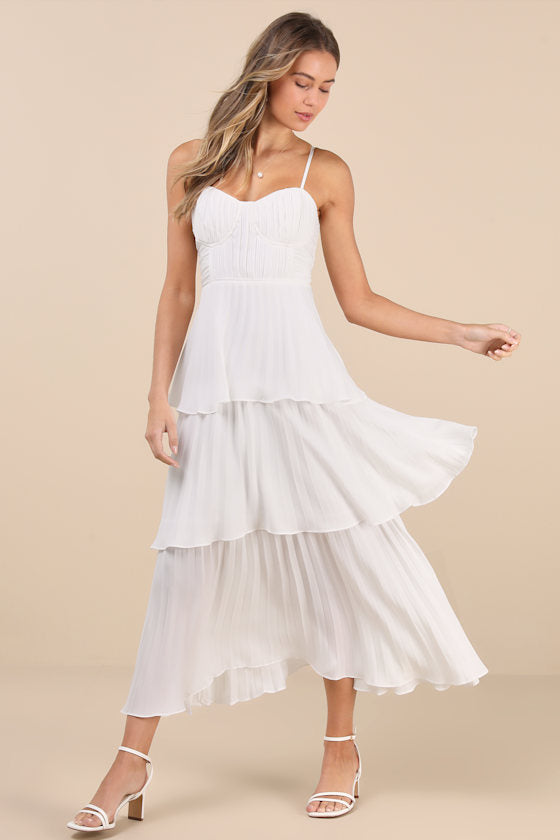 Cascading Crush Hot Pink Tiered Midi Dress