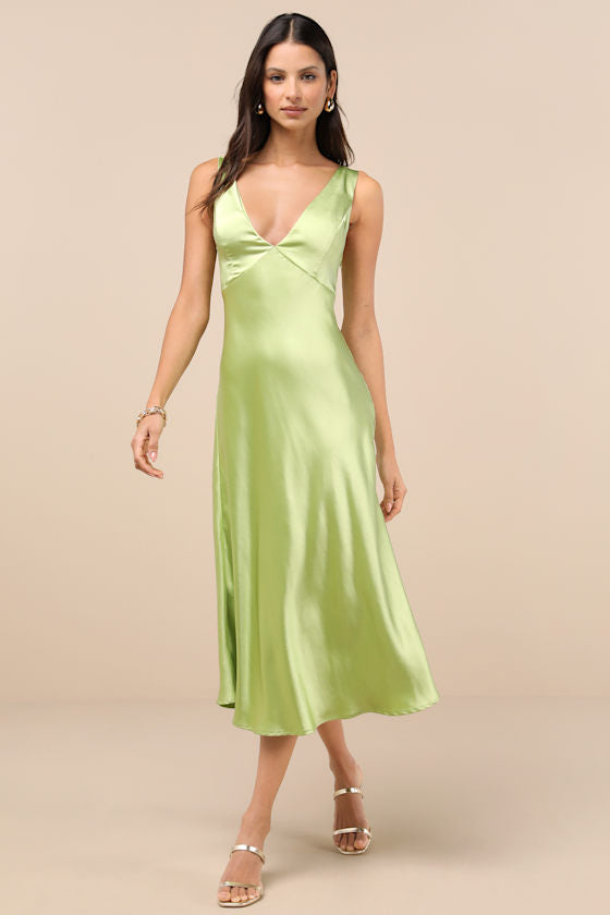 Incredible Love Magenta Satin Cowl Back Midi Slip Dress