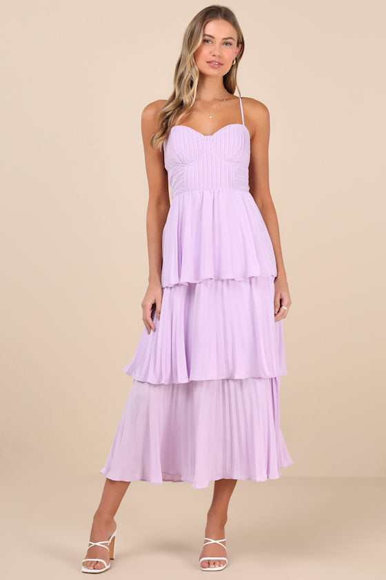 Cascading Crush Lavender Tiered Bustier Midi Dress #Color_Lavender