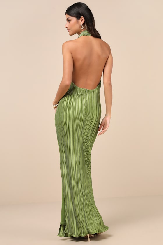 Gwenny Dark Navy Satin Plisse Maxi Dress