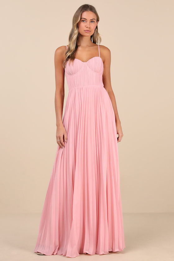 Admirable Elegance Navy Pleated Bustier Maxi Dress
