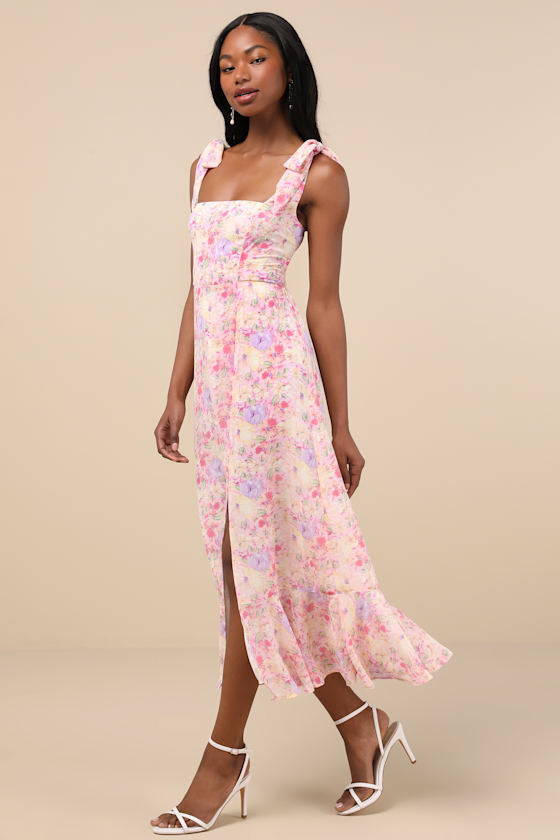 Summer Invite White and Blue Toile Tie-Strap Tiered Midi Dress