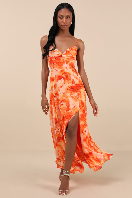 Beautiful Soul Teal Green Floral Print Twist-Front Maxi Dress