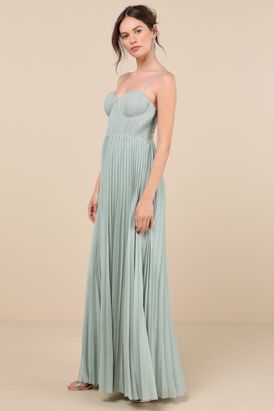 Admirable Elegance Navy Pleated Bustier Maxi Dress