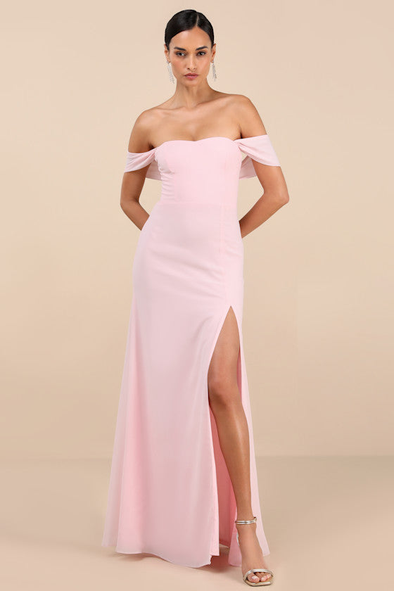Magical Magnetism Navy Blue Off-the-Shoulder Maxi Dress